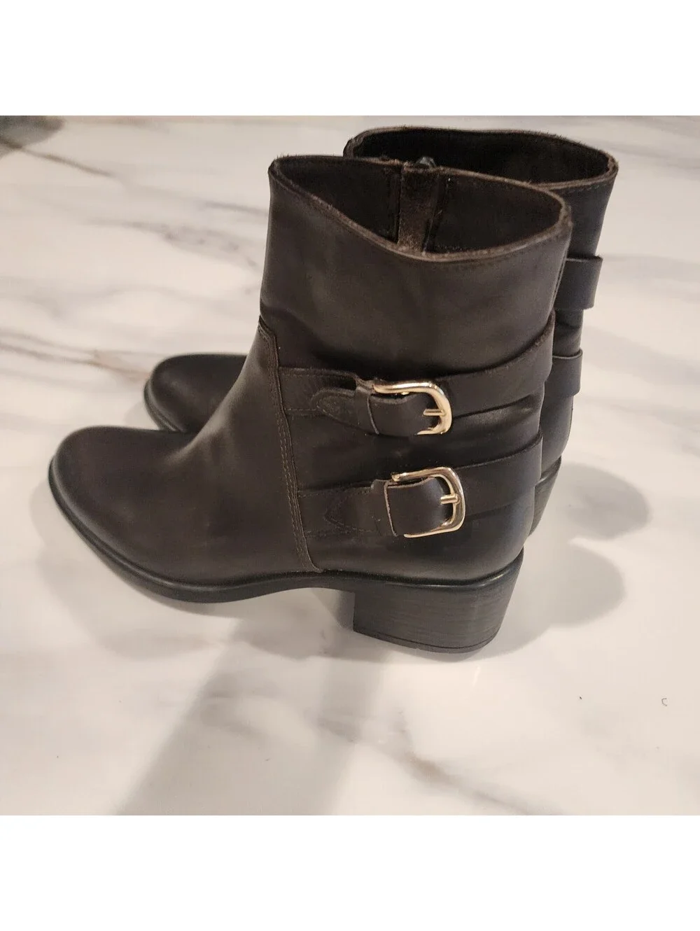 NEW Emanuele Crasto Brown Italian Leather Double Buckle Ankle Boots Size 8